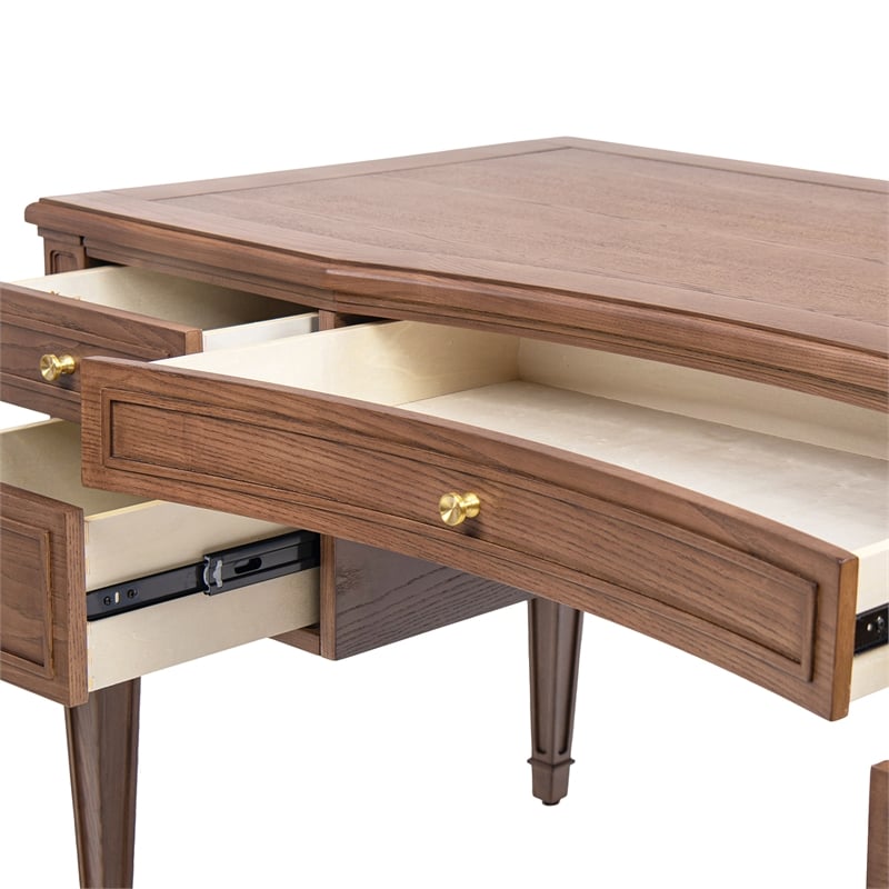Scranton & Co Gold Accent 5-Drawer Executive Desk in Brown Ash Wood & Veneer
