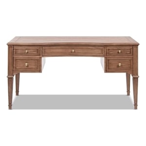 Scranton & Co Gold Accent 5-Drawer Executive Desk in Brown Ash Wood & Veneer