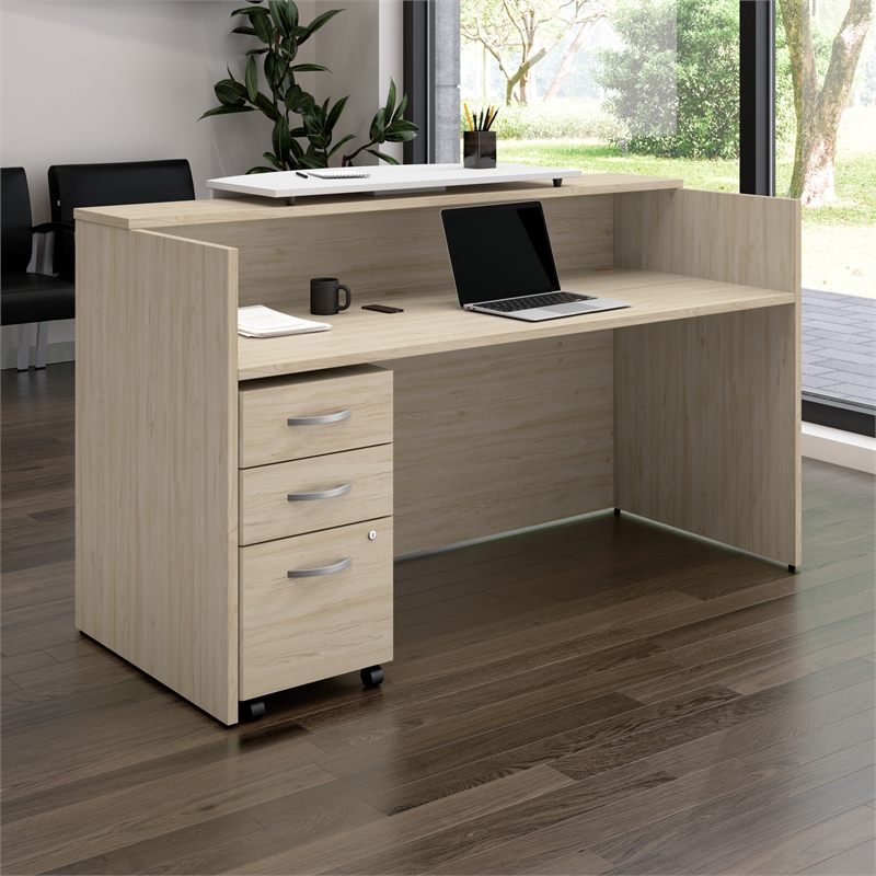 Scranton & Co Wood 72W x 30D Reception Desk with Drawers in Natural Elm