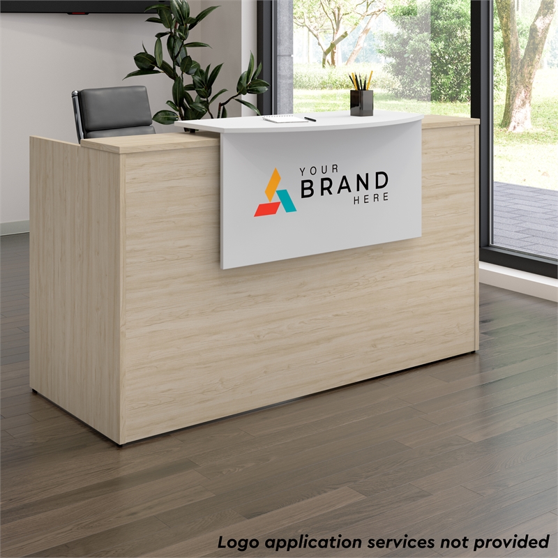Scranton & Co Wood 72W x 30D Reception Desk with Drawers in Natural Elm