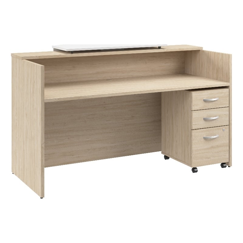 Scranton & Co Wood 72W x 30D Reception Desk with Drawers in Natural Elm