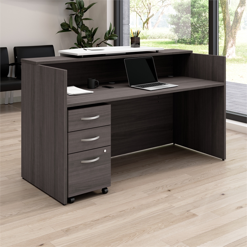 Scranton & Co Wood 72W x 30D Reception Desk with Drawers in Storm Gray