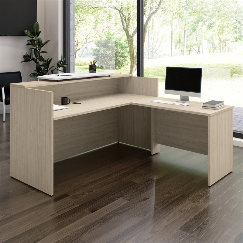 Scranton & Co Engineered Wood 72W x 72D L-Shaped Reception Desk in Natural Elm