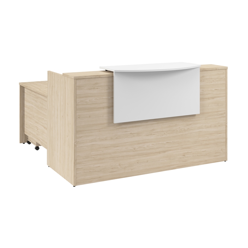 Scranton & Co Wood 72W x 72D L Reception Desk with Drawers in Natural Elm