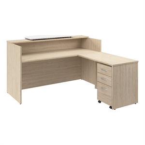 Scranton & Co Wood 72W x 72D L Reception Desk with Drawers in Natural Elm