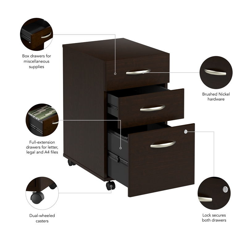 Scranton & Co Engineered Wood 3 Drawer Mobile File Cabinet in Mocha Cherry