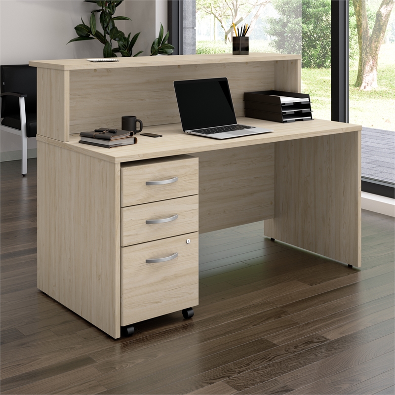 Scranton & Co Wood 60W x 30D Reception Desk with Drawers in Natural Elm