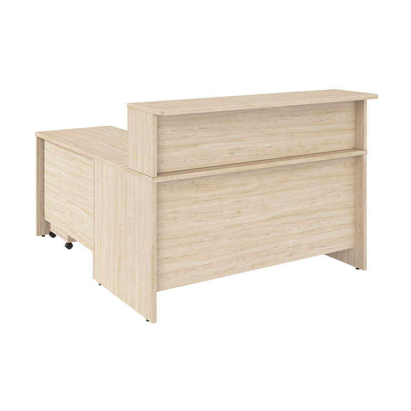 Scranton & Co Wood 60W x 72D L Reception Desk with Drawers in Natural Elm