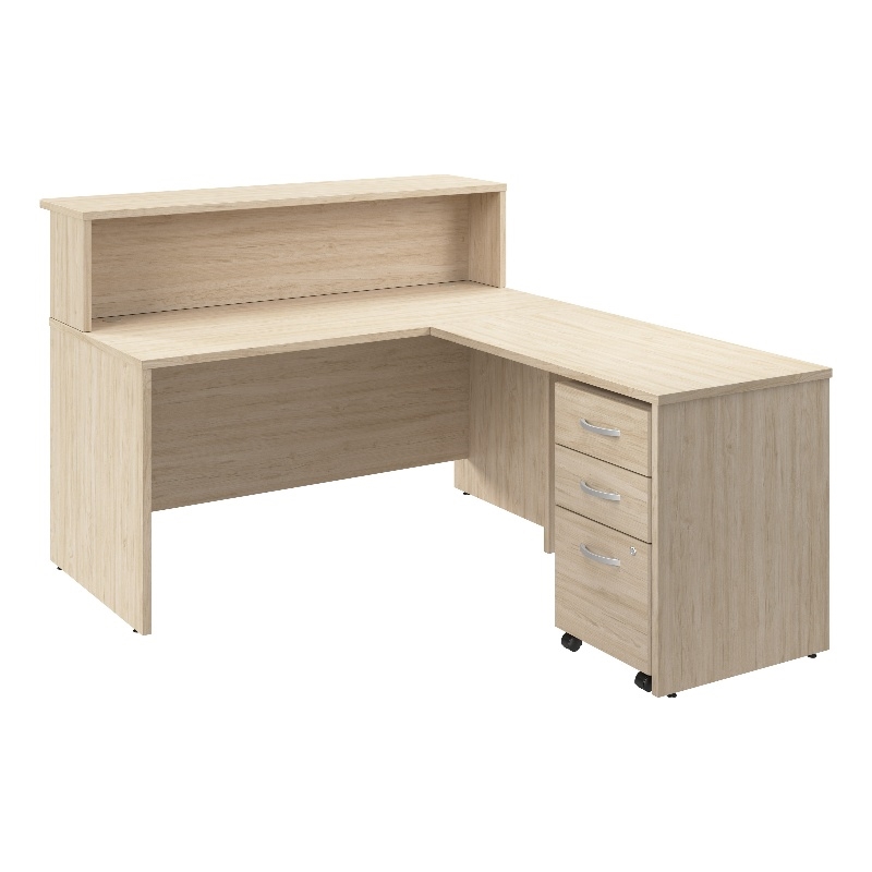 Scranton & Co Wood 60W x 72D L Reception Desk with Drawers in Natural Elm