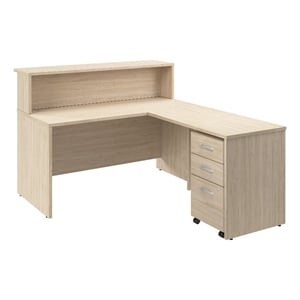 Scranton & Co Wood 60W x 72D L Reception Desk with Drawers in Natural Elm