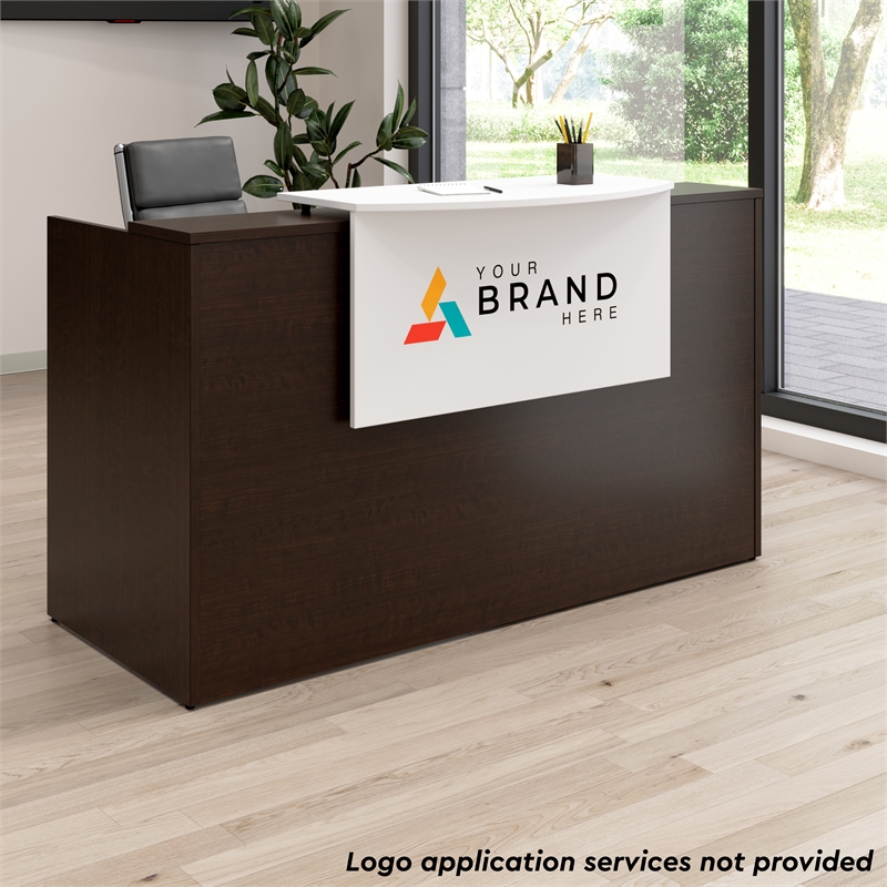 Scranton & Co Wood 72W x 30D Reception Desk with Drawers in Mocha Cherry