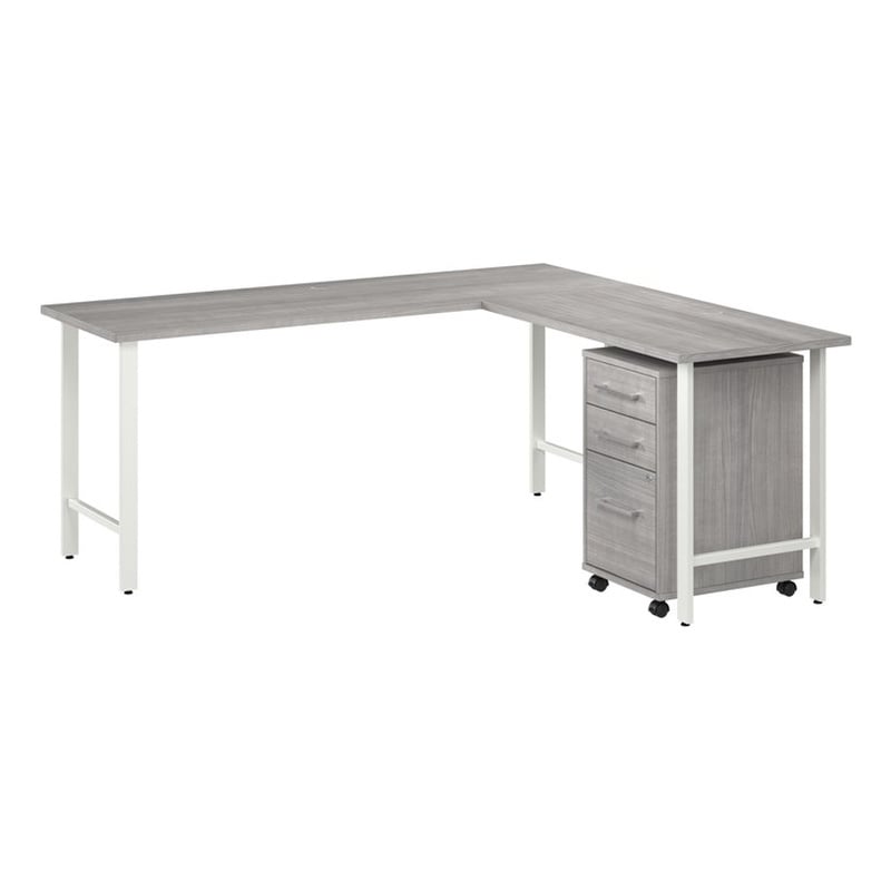 Scranton & Co Engineered Wood 72W x 24D L-Shaped Desk with Drawers in Gray