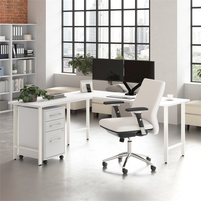 Scranton & Co Wood 72W x 24D L-Shaped Computer Desk with Drawers in White