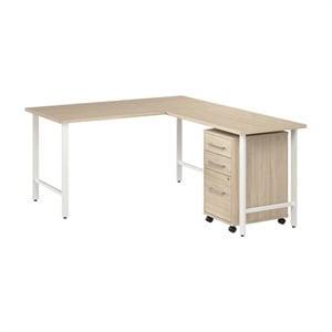 Scranton & Co Wood 60W x 30D L-Shaped Desk with Drawers in Natural Elm