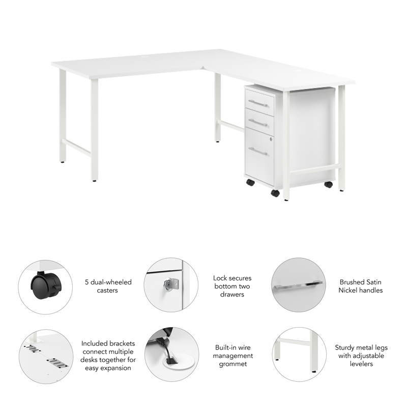 Scranton & Co Wood 60W x 30D L-Shaped Computer Desk with Drawers in White