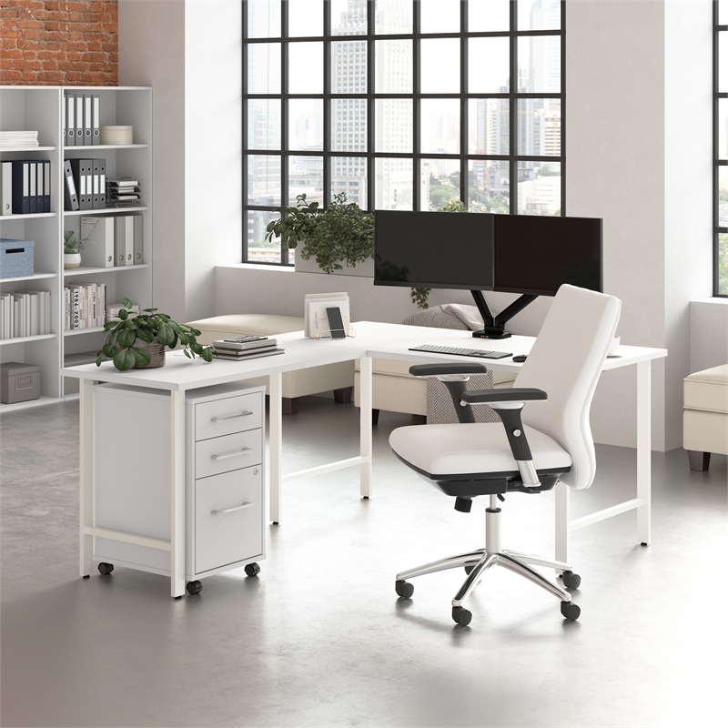 Scranton & Co Wood 60W x 30D L-Shaped Computer Desk with Drawers in White