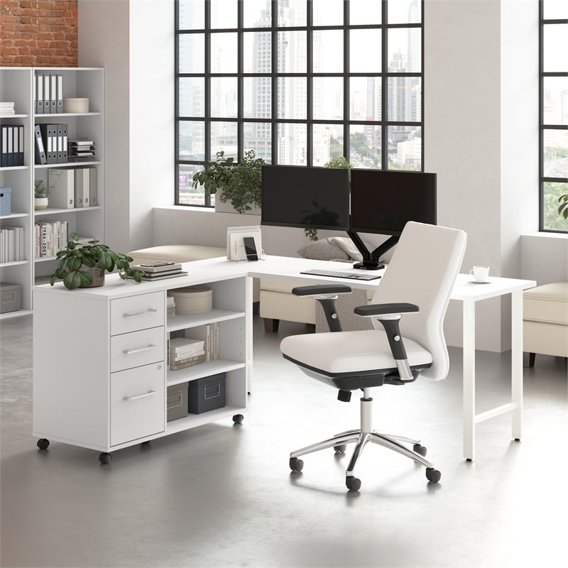 Scranton & Co Engineered Wood 72W x 24D Computer Desk with Storage in White