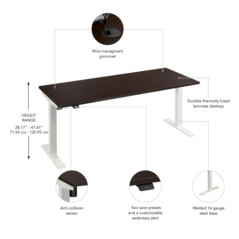 Scranton & Co Engineered Wood 72W Adjustable Standing Desk in Mocha Cherry