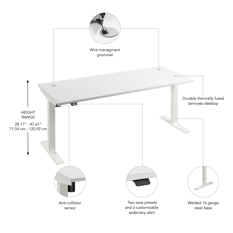 Scranton & Co Engineered Wood 72W Adjustable Standing Desk in White