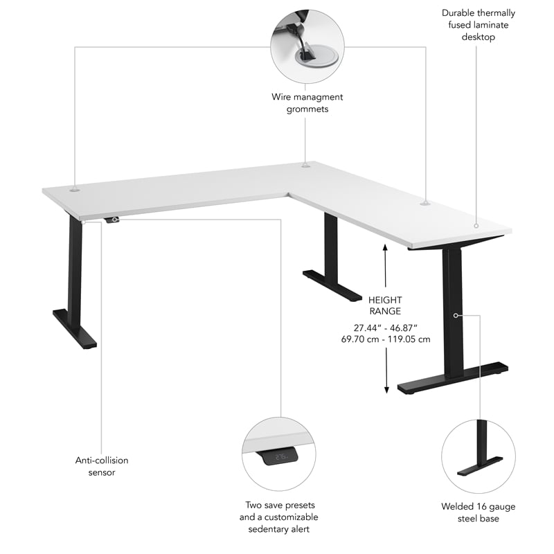 Scranton & Co Engineered Wood 72W L-Shaped Standing Desk in White