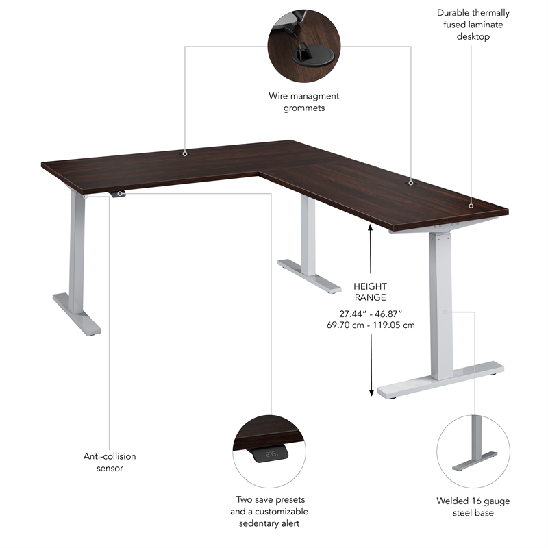 Scranton & Co Engineered Wood 60W L-Shaped Standing Desk in Black Walnut