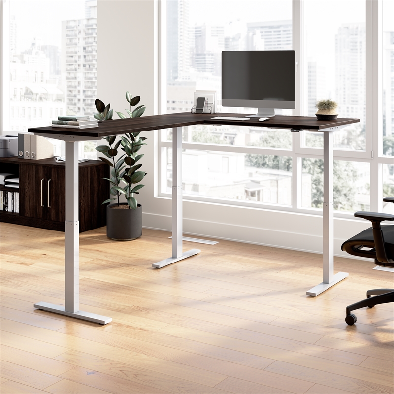 Scranton & Co Engineered Wood 60W L-Shaped Standing Desk in Black Walnut