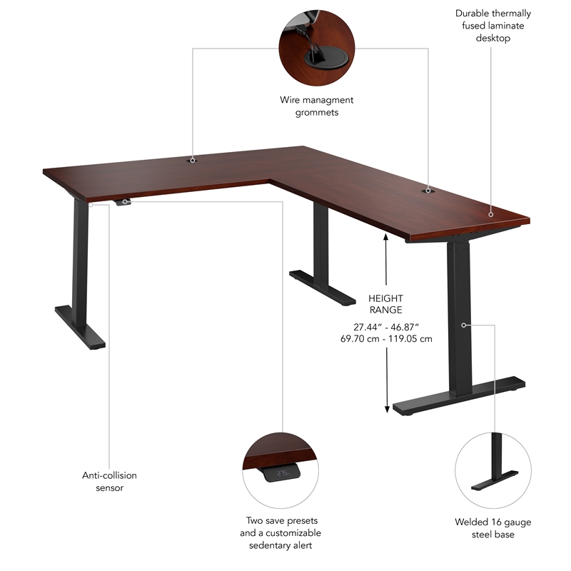 Scranton & Co Engineered Wood 60W L-Shaped Standing Desk in Hansen Cherry