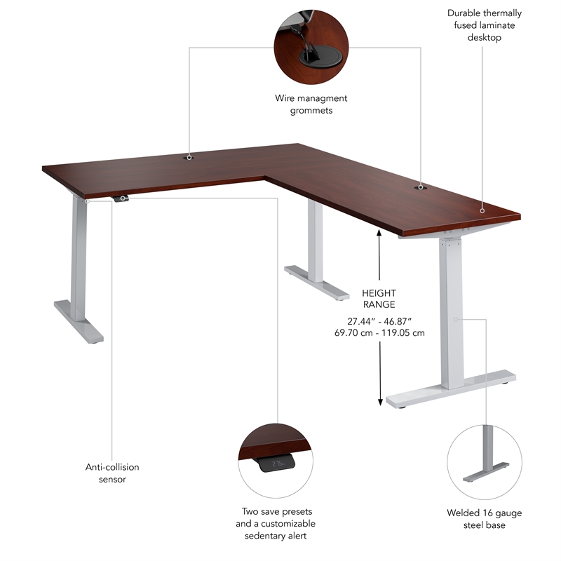 Scranton & Co Engineered Wood 60W L-Shaped Standing Desk in Hansen Cherry