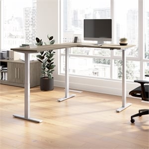 Scranton & Co Engineered Wood 60W L-Shaped Standing Desk in Modern Hickory