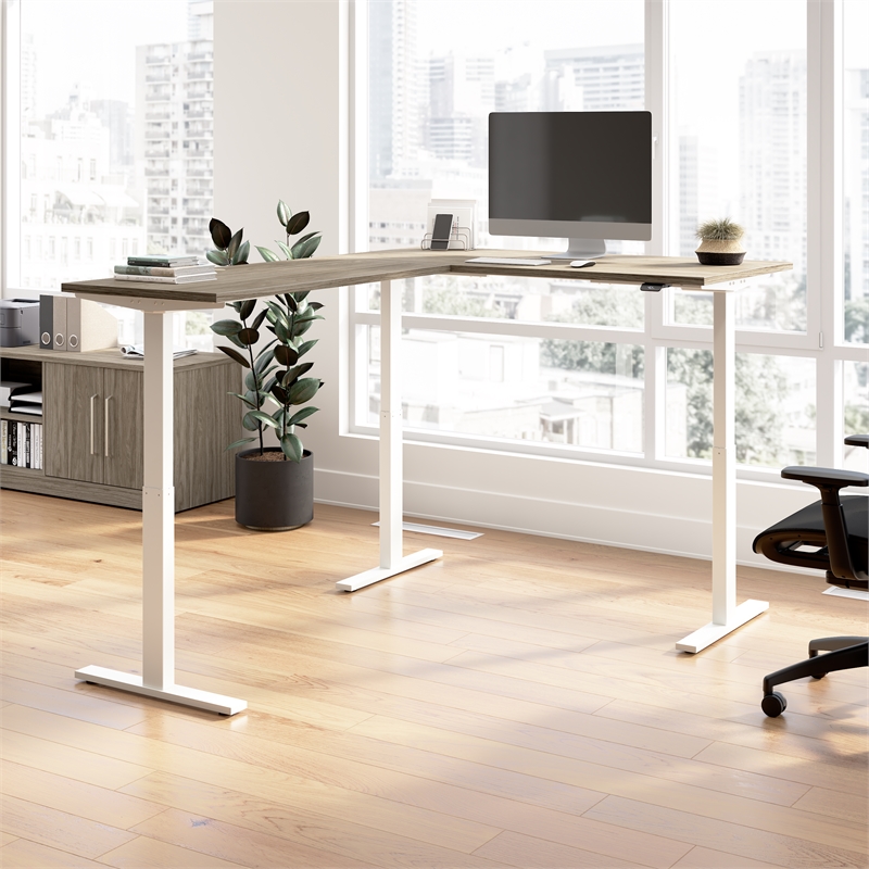 Scranton & Co Engineered Wood 60W L-Shaped Standing Desk in Modern Hickory