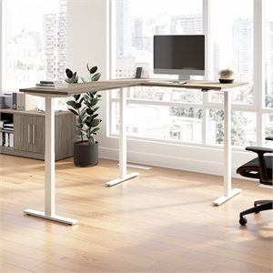 Scranton & Co Engineered Wood 60W L-Shaped Standing Desk in Modern Hickory