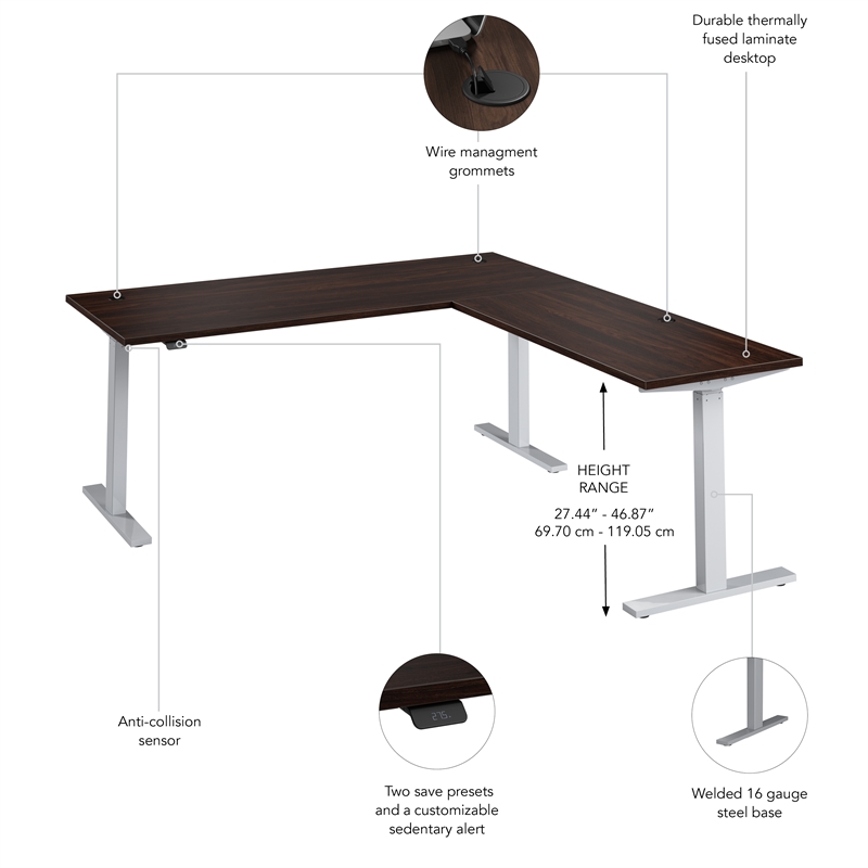 Scranton & Co Engineered Wood 72W L-Shaped Standing Desk in Black Walnut