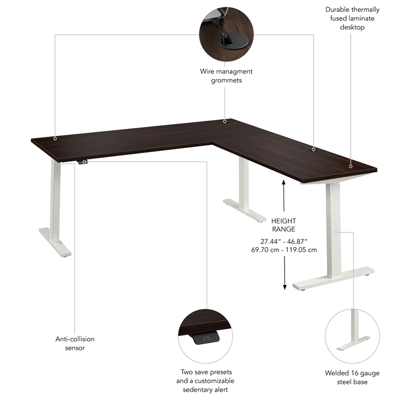 Scranton & Co Engineered Wood 72W L-Shaped Standing Desk in Black Walnut