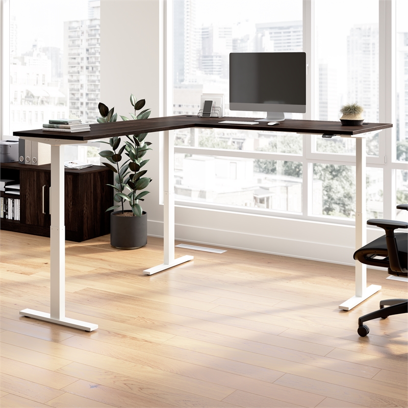Scranton & Co Engineered Wood 72W L-Shaped Standing Desk in Black Walnut