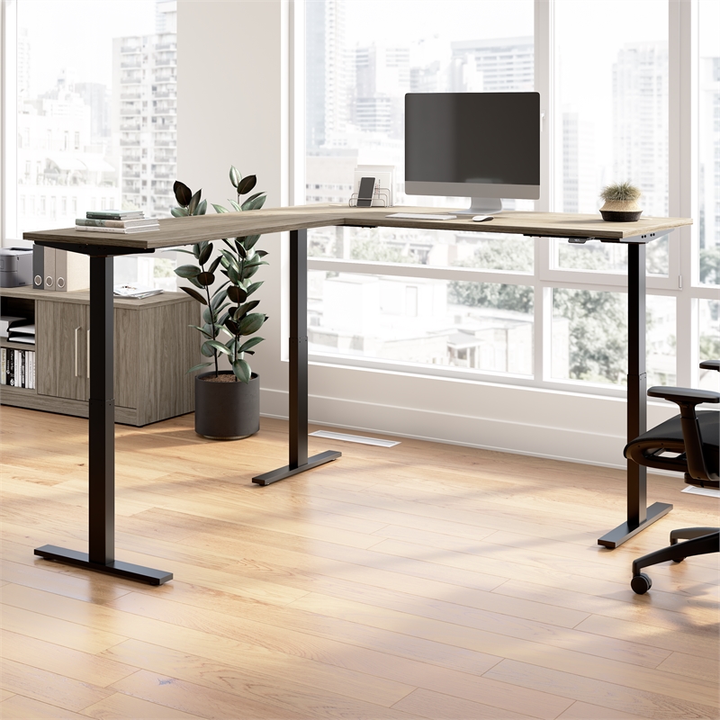 Scranton & Co Engineered Wood 72W L-Shaped Standing Desk in Modern Hickory