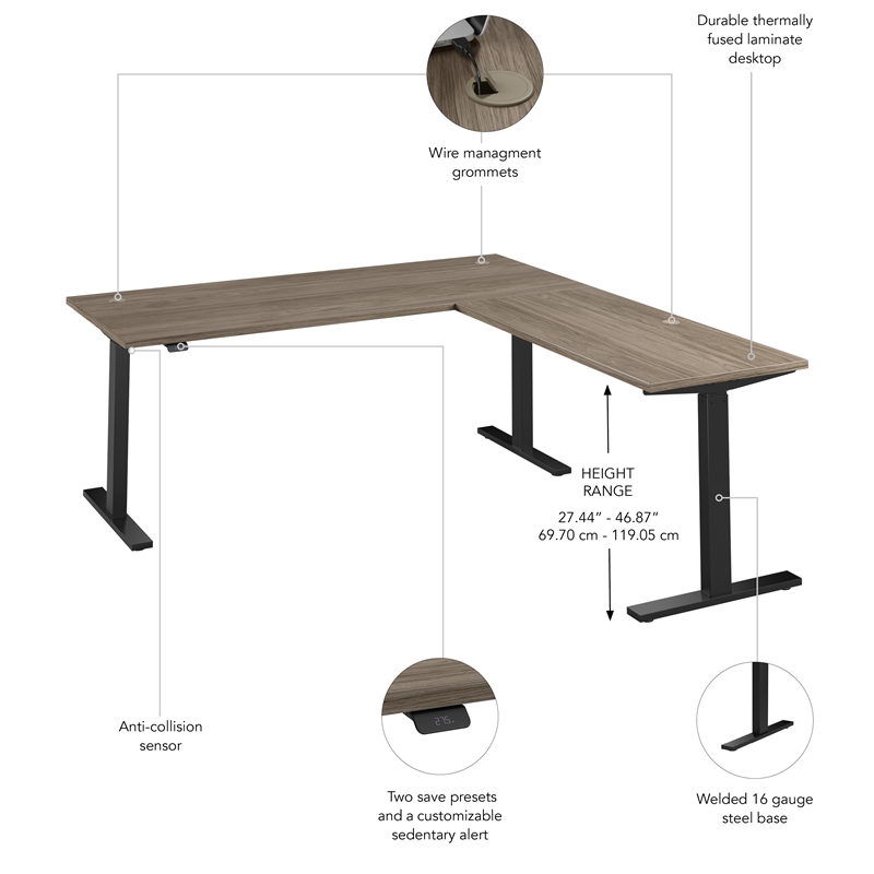 Scranton & Co Engineered Wood 72W L-Shaped Standing Desk in Modern Hickory