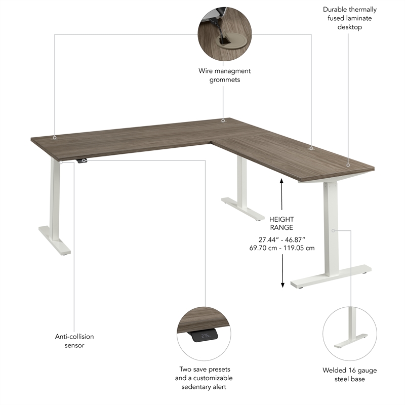 Scranton & Co Engineered Wood 72W L-Shaped Standing Desk in Modern Hickory