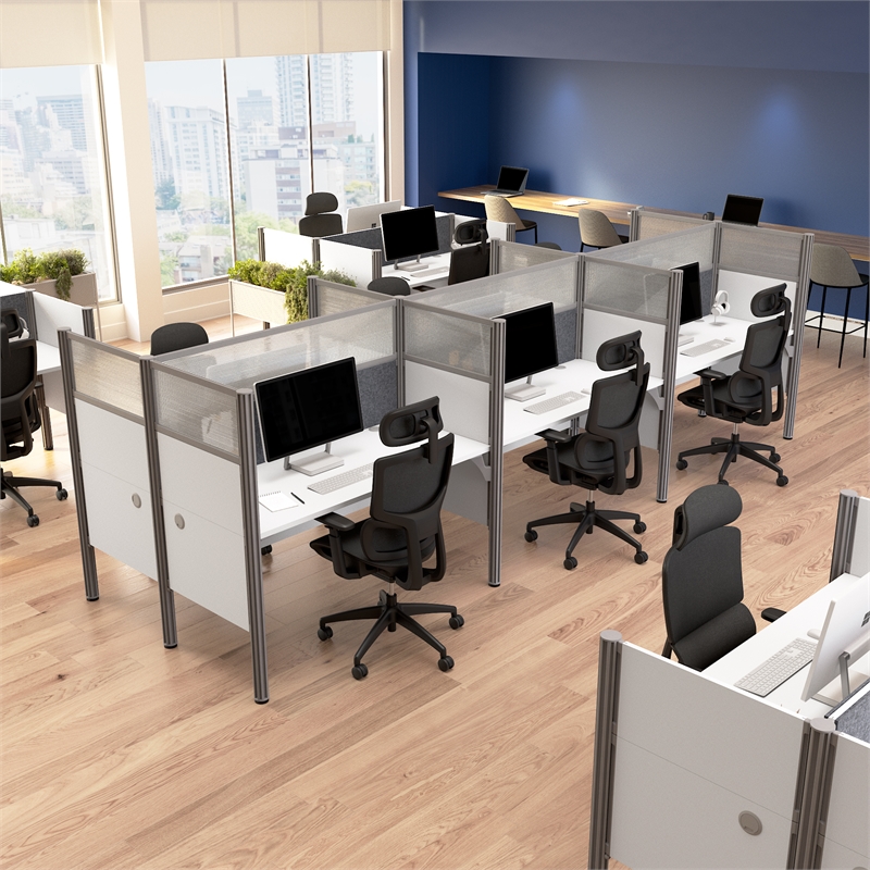 Scranton & Co Wood 6 Person Office Cubicle Desk with Hig