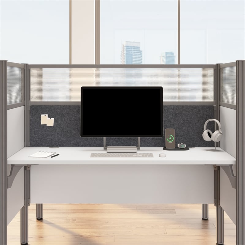 Scranton & Co Wood 6 Person Office Cubicle Desk with Hig