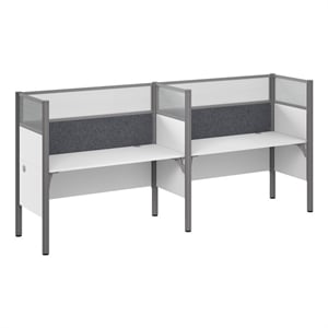 Scranton & Co Wood Double Cubicle Desk with High Privacy Panels in White