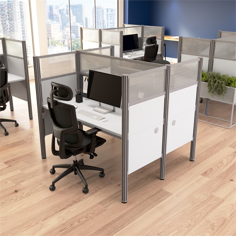 Scranton & Co Wood 2 Person Office Cubicle Desk with Hig