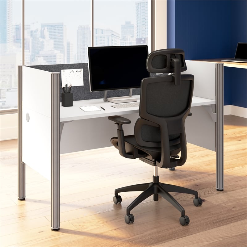 Scranton & Co Wood Single Cubicle Desk with Low Privacy Panels in White