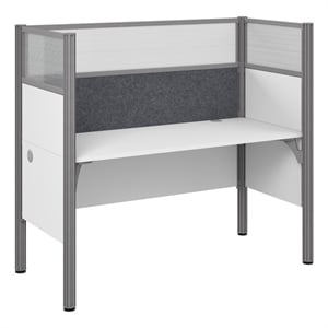 Scranton & Co Wood Single Cubicle Desk with High Privacy Panels in White