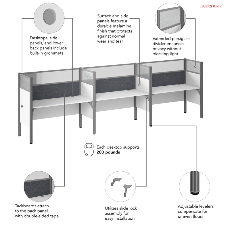 Scranton & Co Wood 3 Person Office Cubicle Desk with Hig