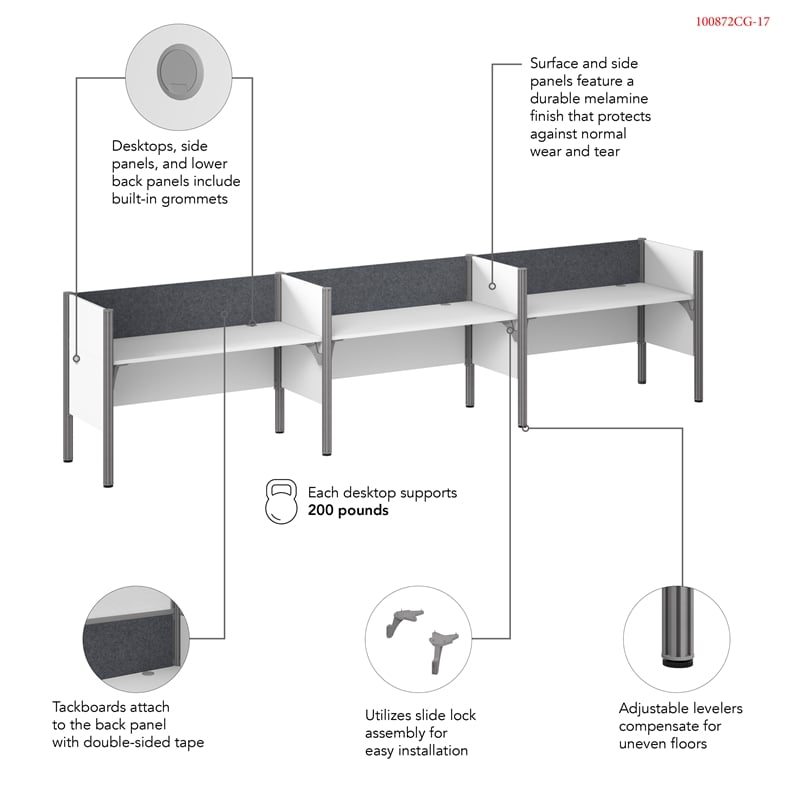 Scranton & Co Wood 3 Person Office Cubicle Desk with Low Panels in White