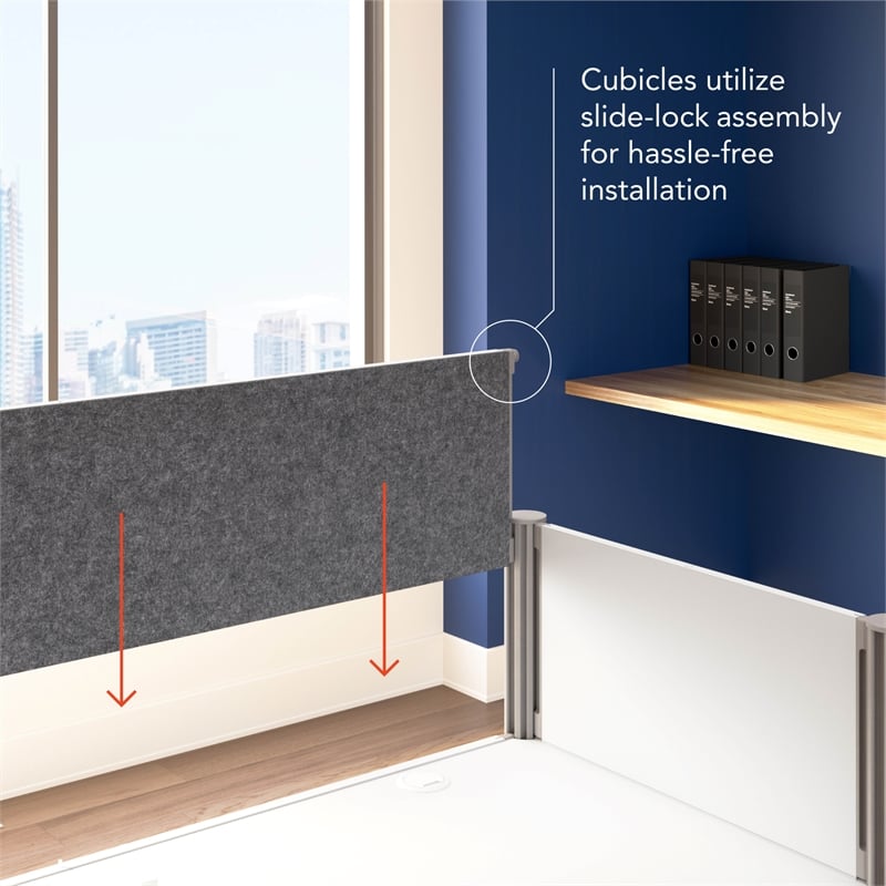 Scranton & Co Wood 3 Person Office Cubicle Desk with Low Panels in White