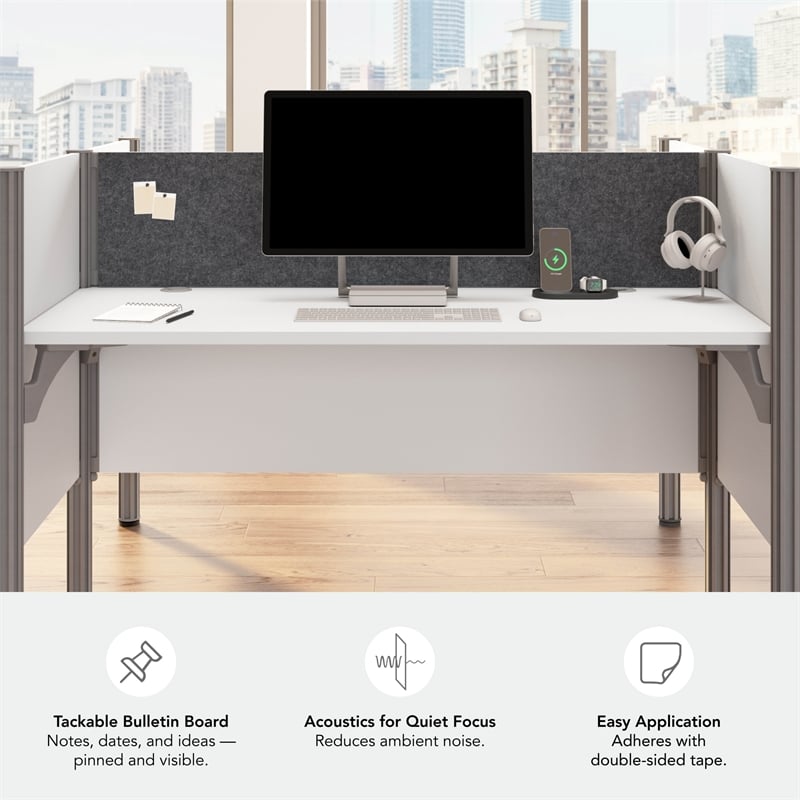 Scranton & Co Wood 3 Person Office Cubicle Desk with Low Panels in White