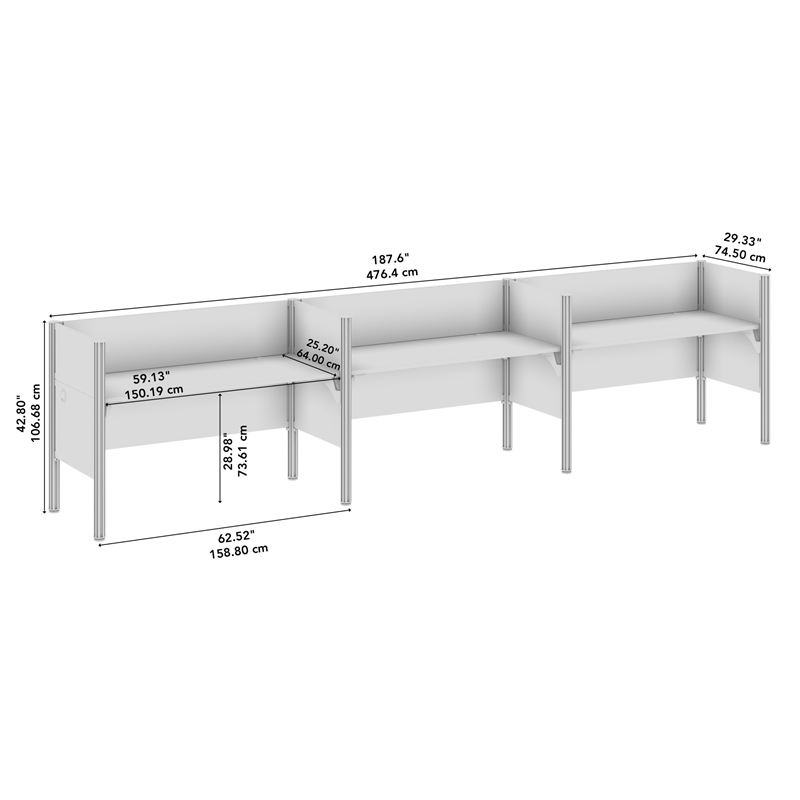 Scranton & Co Wood 3 Person Office Cubicle Desk with Low Panels in White