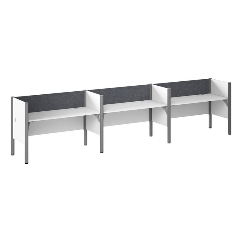 Scranton & Co Wood 3 Person Office Cubicle Desk with Low Panels in White