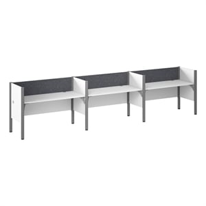 Scranton & Co Wood 3 Person Office Cubicle Desk with Low Panels in White